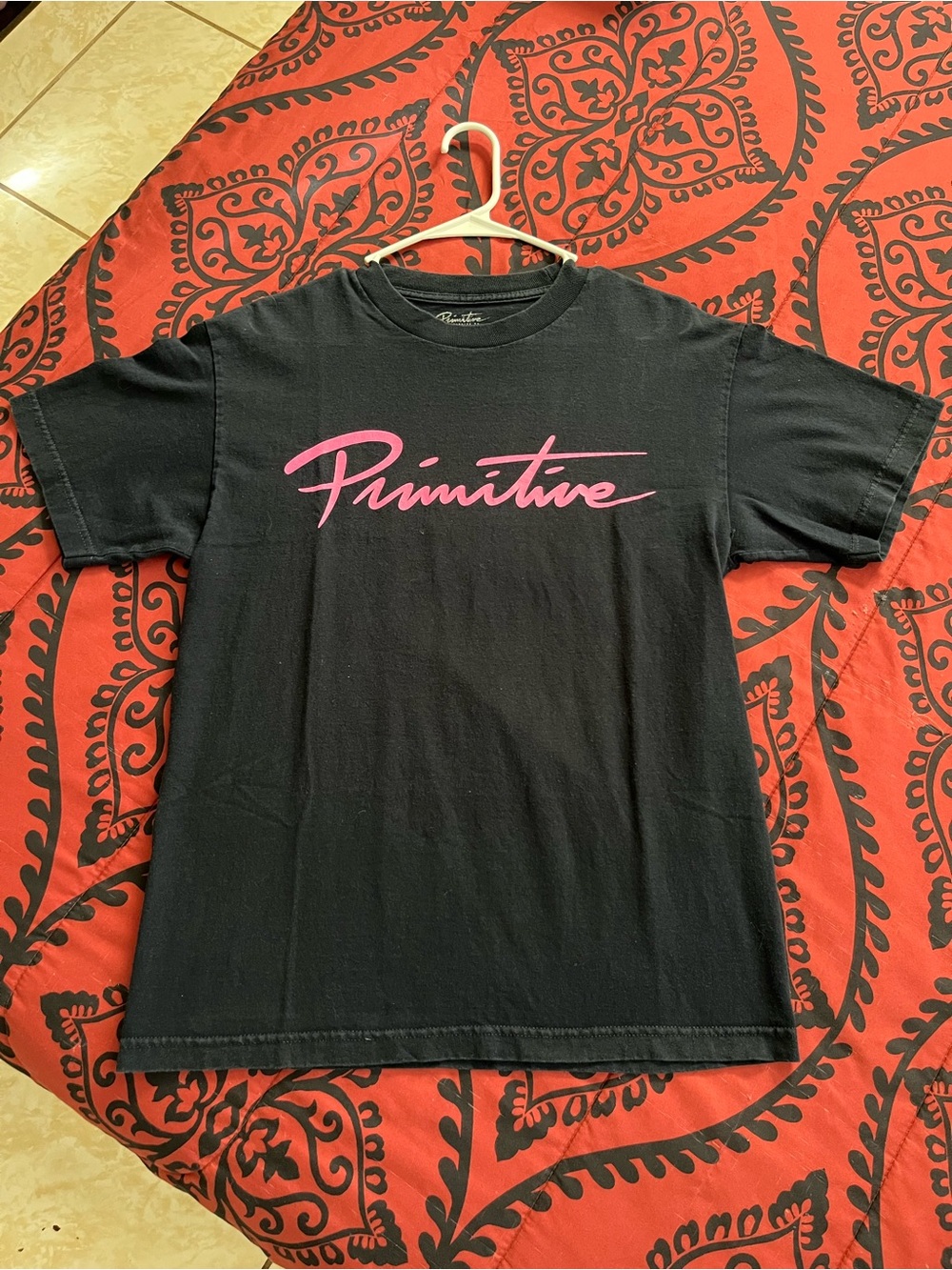 Primitive Navy T-Shirt with Pink Script Logo